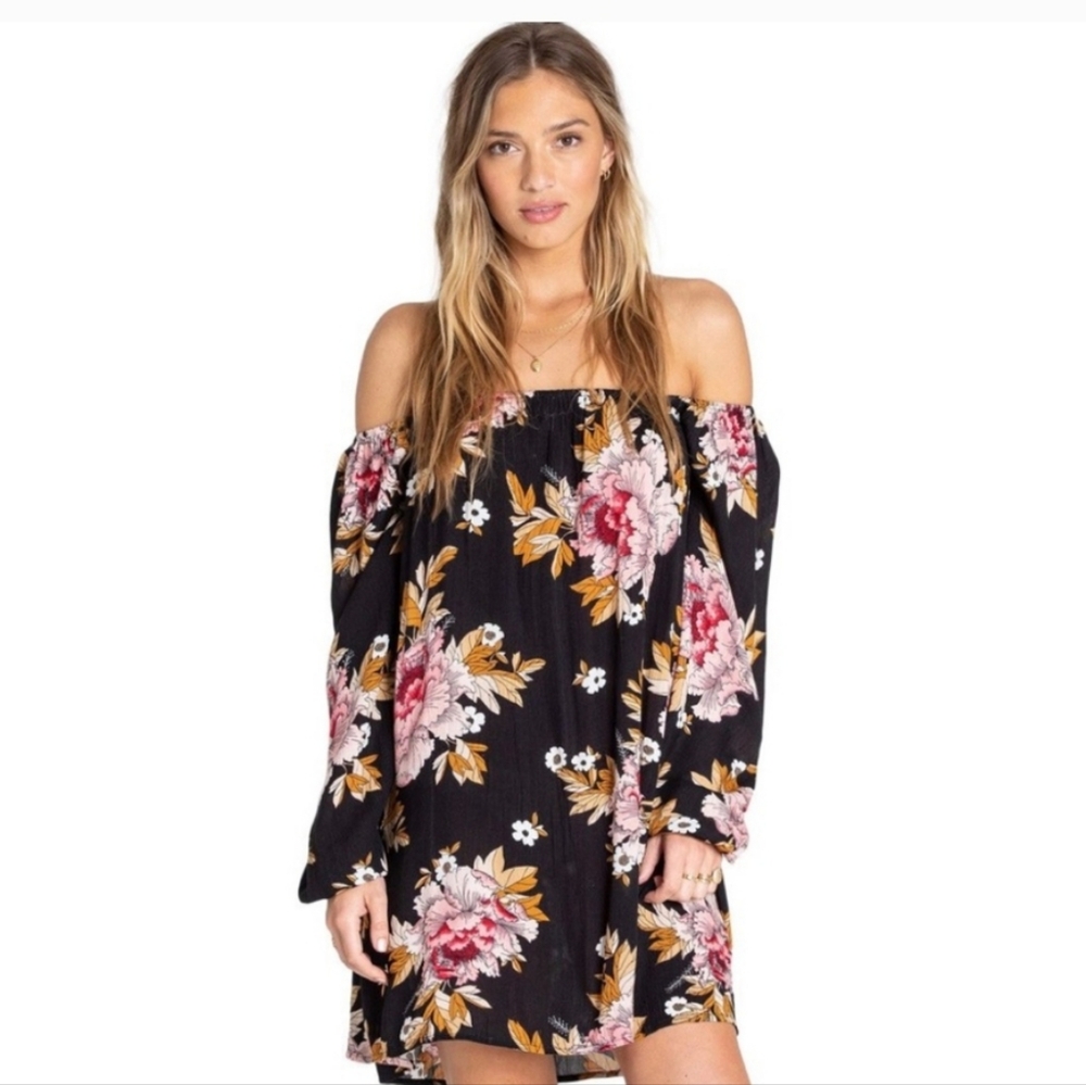 Billabong women's spring forward boho flowy floral mini dress size medium gypsy
